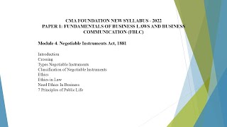 PAPER 1: Module 4. Negotiable Instruments Act, 1881, CMA FOUNDATION (TAMIL)
