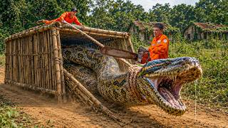 Trapping a Giant Reticulated Python Near an Abandoned House | Terrifying Encounter | Survival Skills