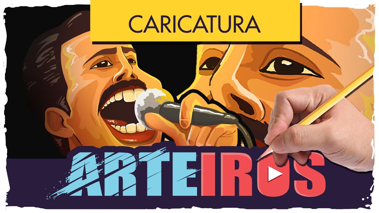 DESENHANDO FREDDIE MERCURY (QUEEN) - CARICATURA DIGITAL