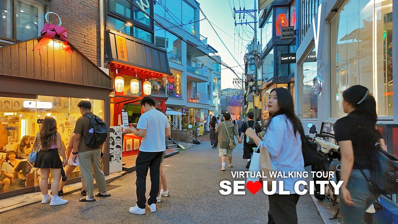 Seoul Evening Walk, Yeonnam-dong Cafe Street and Gyeongui Line Forest Road, South Korea, Travel, 4K