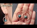 Wire wrapped hoop earrings with stone bead / Wire earrings / Copper wire hoop earrings