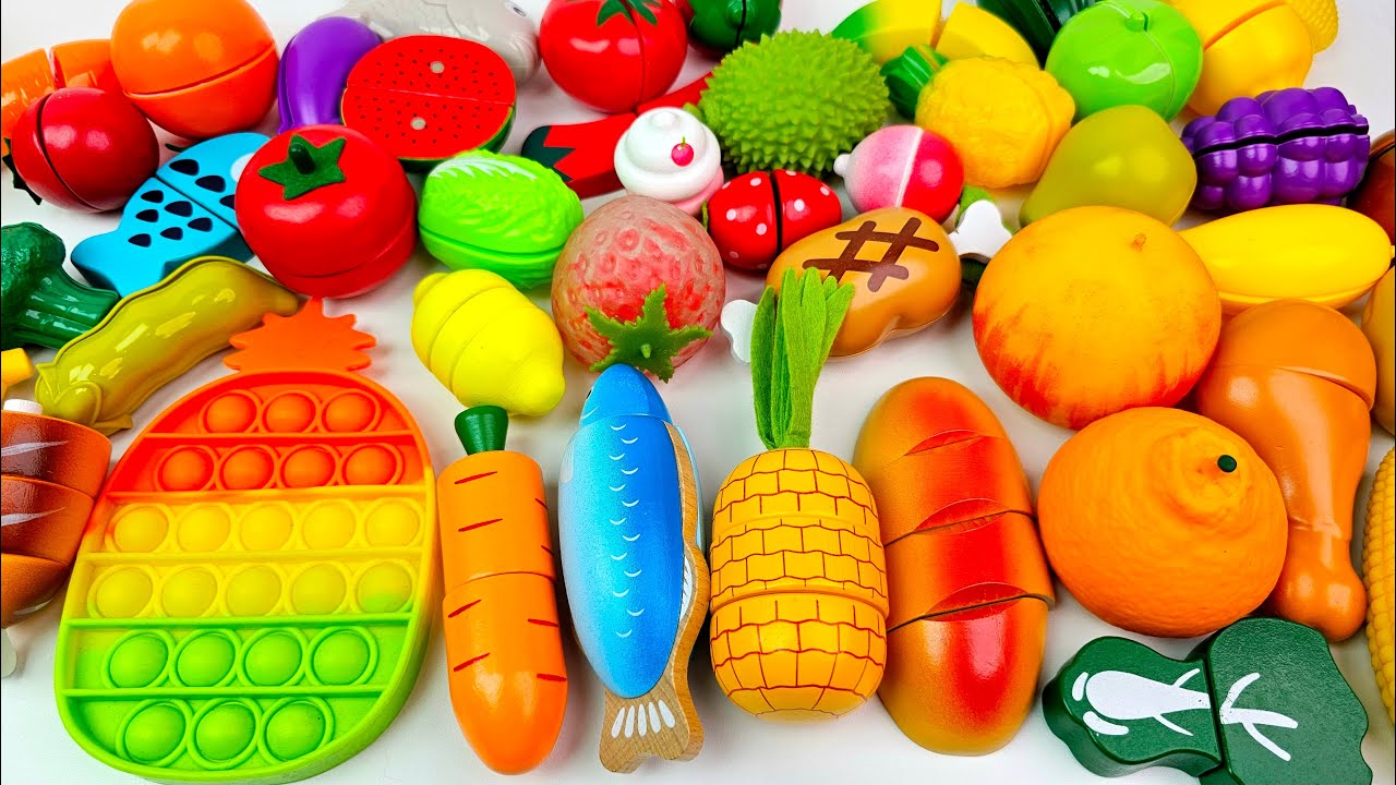 Satisfying Video | Cutting Wooden Fruit and Vegetables ASMR | Mixing Avocado Banana Squishy