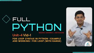 Python: Unit 4-Video 1 For loop syntax in Python | Example and Working | For loop (with range)