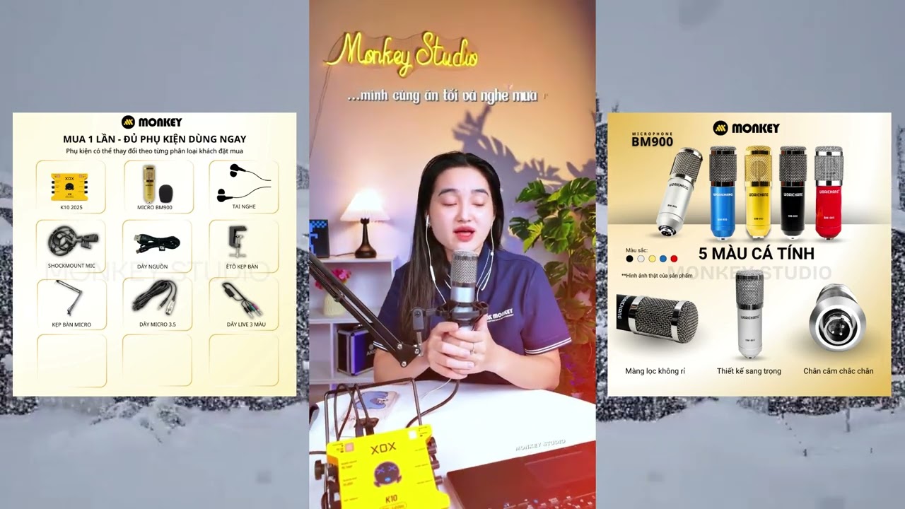 Bộ Combo Mic Thu Âm Hát Livestream Sound Card XOX K10 15th 2025 & Mic BM900 Dành Cho Điện Thoại