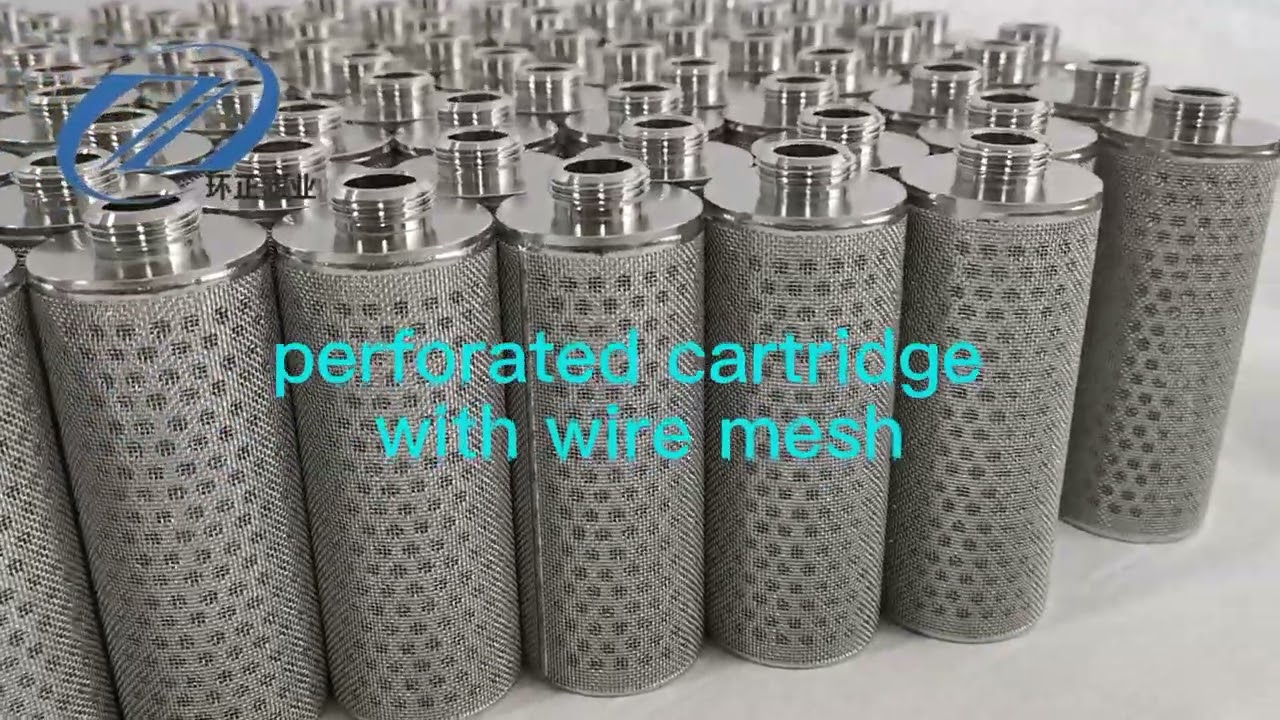 perforated cartridge filter, wire mesh outside for liquid, air filtration