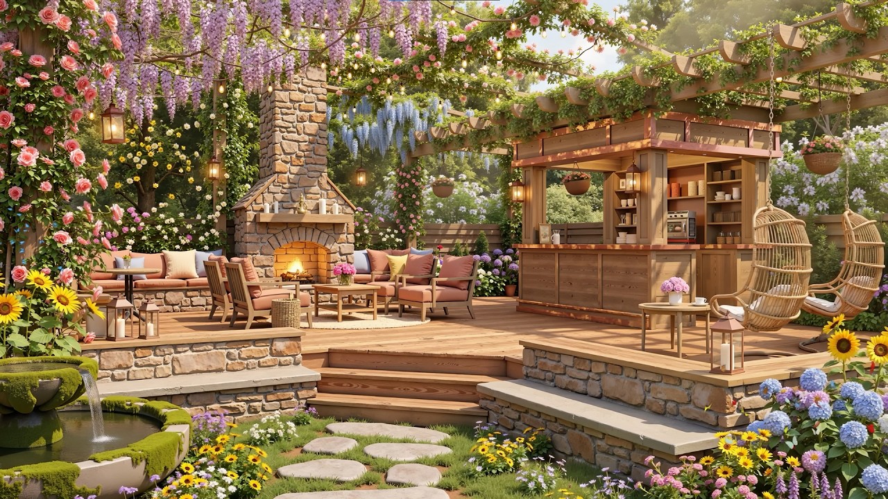 🌸🐦 Tranquil Spring Jazz Escape | Elegant Café Jazz Atmosphere in a Floral Garden ☕🎷