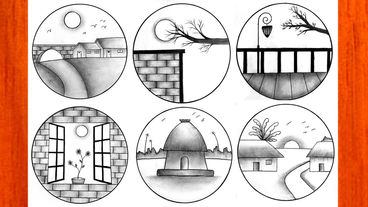 Easy 6 circle scenery drawing How to draw a circle scenery very easy