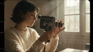 Woman Filming with Vintage Retro Movie Camera Indoors | Free AI Stock Video screenshot 2
