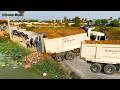 Full Video !! Nice Project !! Land filling, Bulldozer SHANTUI DH17C3, Dump Truck 5Ton Unloading