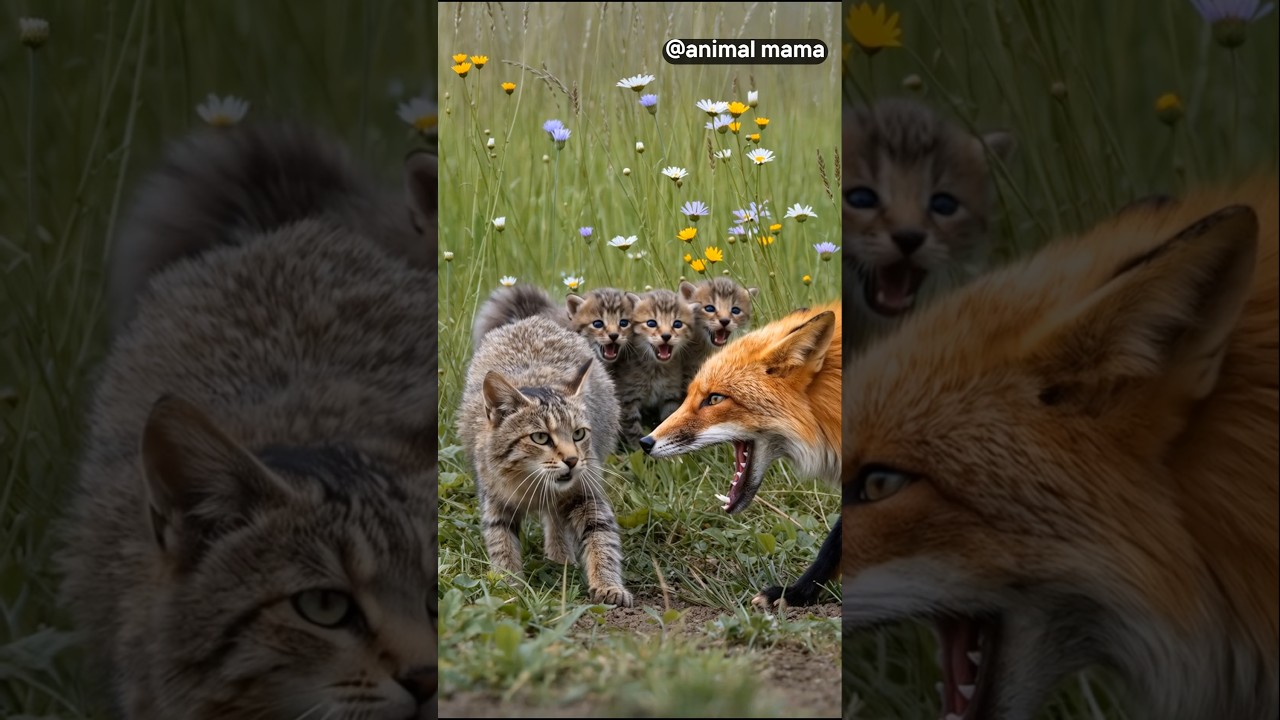 "Mother Cat vs Fox: The Ultimate Showdown"              