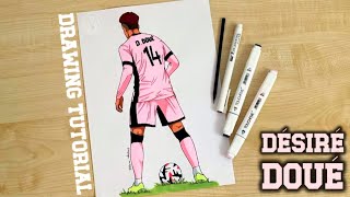 How To Draw A Soccer Players Paris Saint-Germain Desire Doue Uefa Champions League