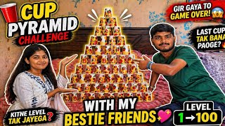 Ultimate Cup Pyramid Challenge  my best friend🏆 Full Tower Complete!||🏆 Last Cup Tak Bana Paye?🧠||