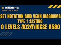 Set notation and venn diagrams type 1 listing o level maths 4024 igcse 0580
