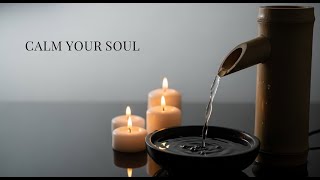 Soothing Zen Flowing Water Bamboo Fountain and Candle Glow for Relaxation Healing and Deep Sleep