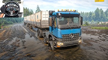 Mercedes-Benz - Hauling Multiple Containers Through Muddy Terrain | SnowRunner | Logitech G29 | #933