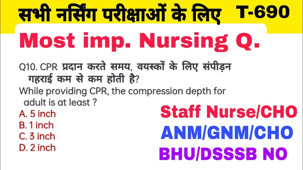 Staff Nurse & CHO MCQ Questions, ANM_GNM MCQ Questions and Answers in Hindi