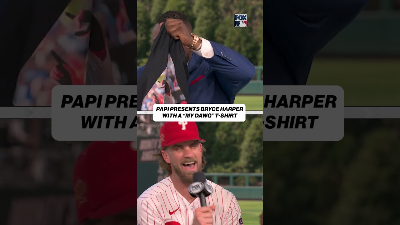 Bryce Harper was happy to get his "MY DAWG" shirt from Papi!
