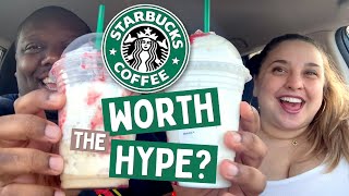 Trying Starbucks NEW Strawberry Funnel Cake Frappuccino! [Taste Test]