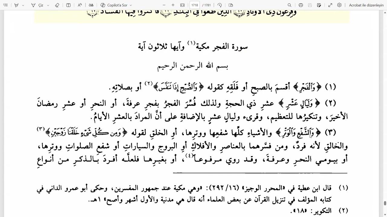 Kadı Beydavi Tefsiri (Fecr Suresi1)