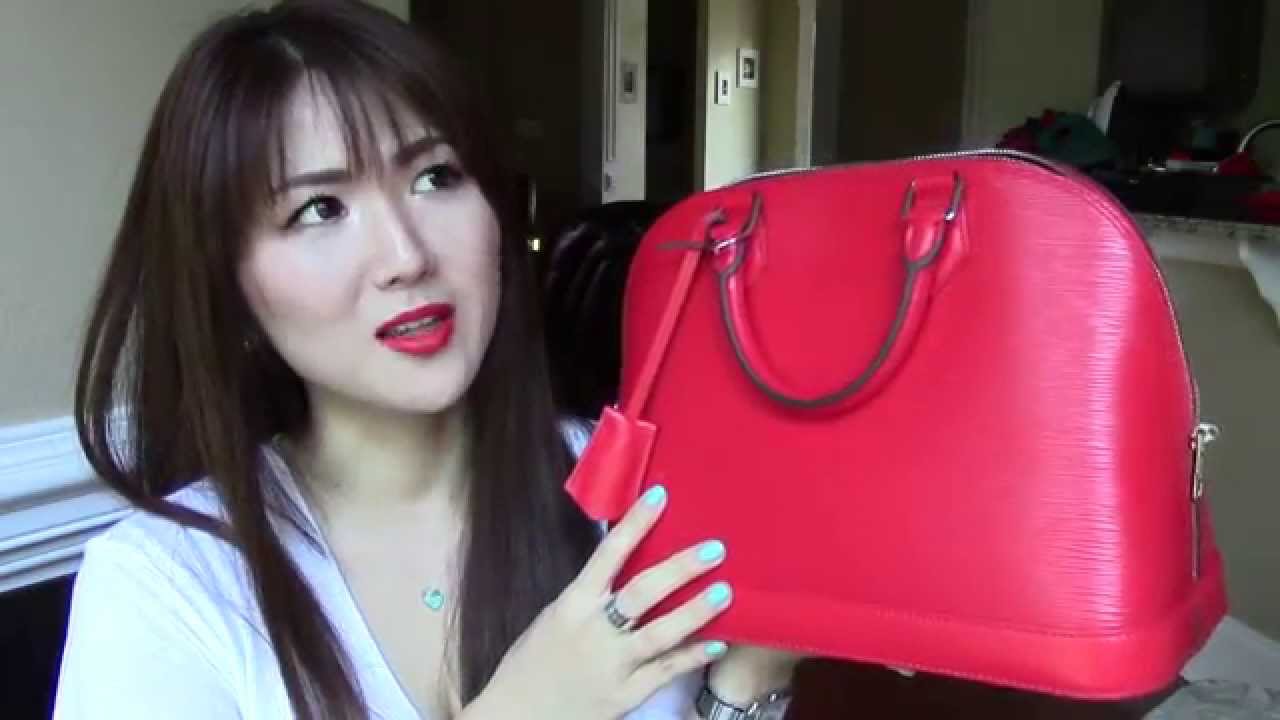 Louis Vuitton Red Epi Alma PM with Strap at Jill's Consignment