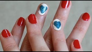 4th Of July Nail Art Tutorial! Red, White & Blue With Hearts/Stars!
