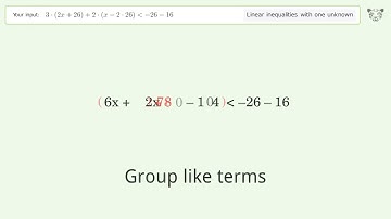 Solving Linear Inequalities: 3*(2x+26)+2*(x-2*26) is Smaller Than -26-16