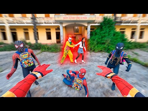 6 Spider-Man Bros Escape From Amy Tapes in Abandoned School ( Disguise Action POV )