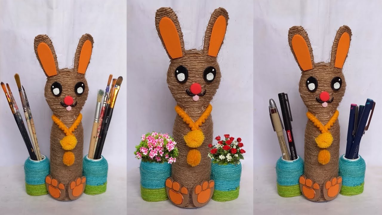 How To Make Rabbit Planter & Pen Holder Using Jute Rope 😱 / Jute Craft ...