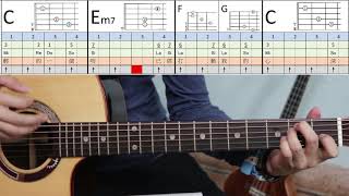 Video thumbnail of "木吉他彈唱《月亮代表我的心》(含和弦譜) 教學示範 會動的譜 (BPM 約70)"