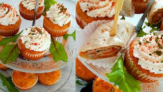 Recette des Cupcakes Salés au Saumon/Wraps aux Crudités مقبلات راقية و سهلة التحضير