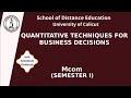 Quantitative techniques for business decisions