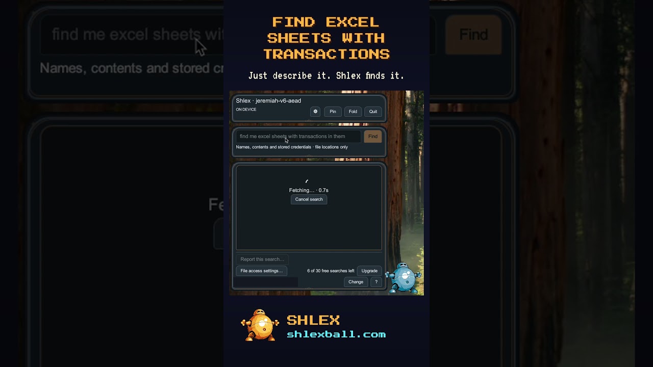 Video: find Excel sheets with transactions, with the Shlexball window on a Mac.