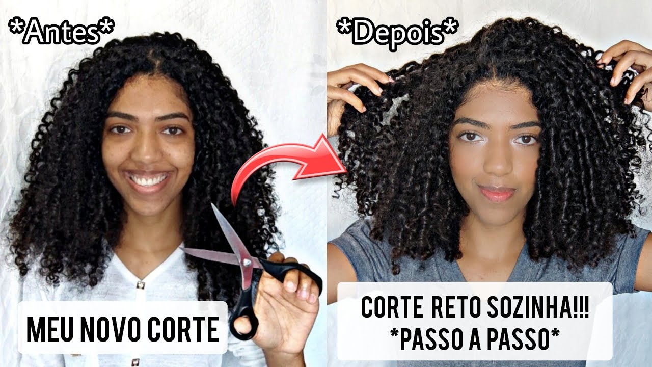 CORTEI MEU CABELO CACHEADO SECO SOZINHA *corte reto* | por Raquel Oliveira