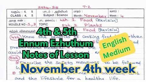 4th 5th Ennum Ezhuthum Notes of Lesson November 4th Week English Medium