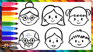Disegnare e Colorare una Famiglia: Nonni, Genitori e Bambini 👵🏻👴🏻👩👨👧👦🌈 Disegni per Bambini