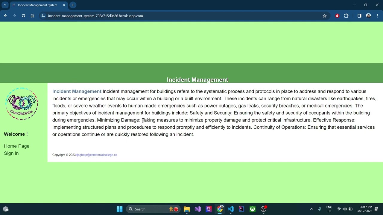 Incident Management System COMP 229 - Web Application Development Project Fall 2023 -  Group 2