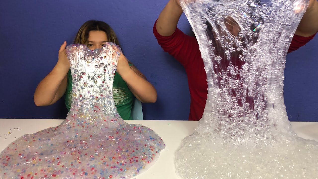 1 GALLON OF CLEAR FISH BOWL BEAD SLIME VS 1 GALLON OF RAINBOW FISH BOWL  SLIME - MAKING GIANT SLIMES 