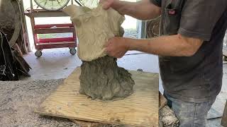 De-Molding New Concrete Leafman Birdfeeder Mold. Latex And Fiberglass.