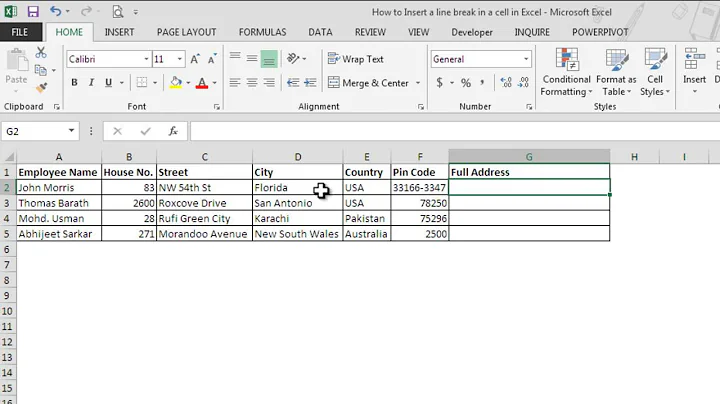 How to insert a line break in the same cell in Excel