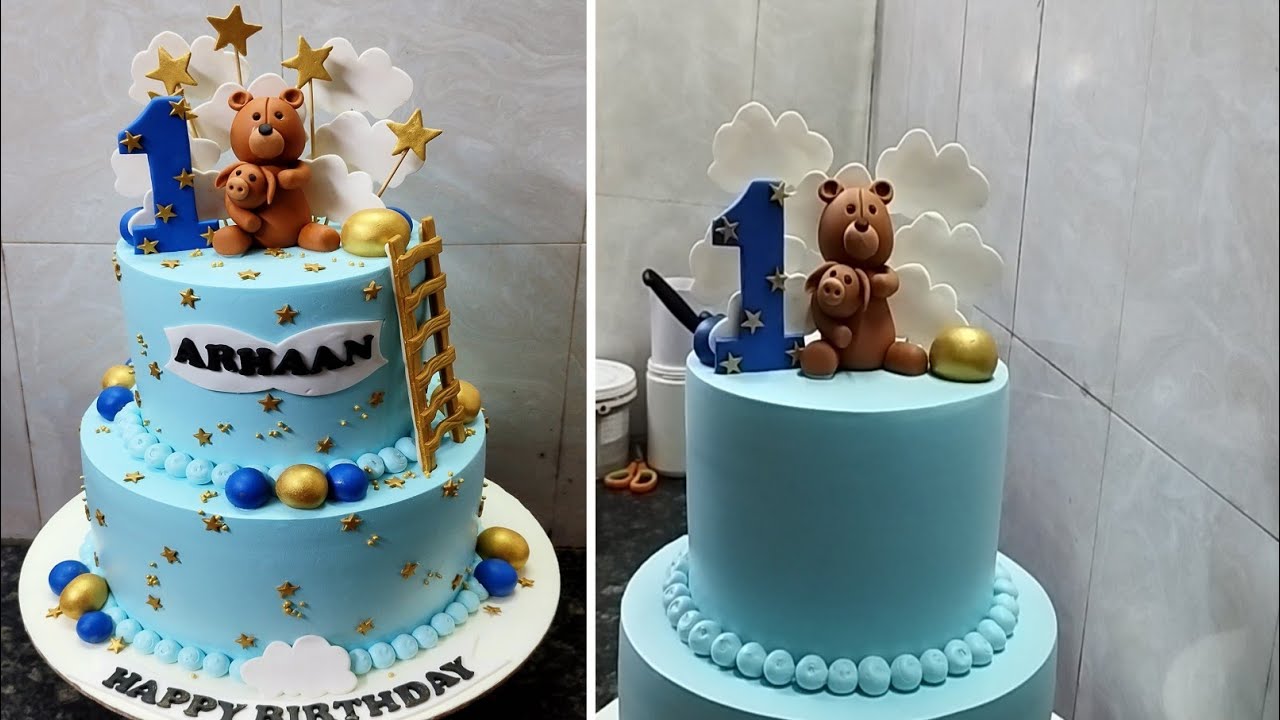 Two Tire 1st Birthday Cake Decorating Boy |Top Teddy Bear Design ...