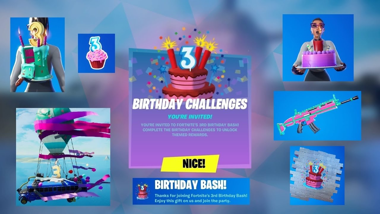 Fortnite 3rd Birthday Celebration and Challenge Guide (Season 4) YouTube