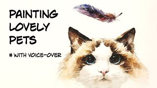 SUB) How to paint lovely pets | a Cat(Ragdoll) and a Feather
