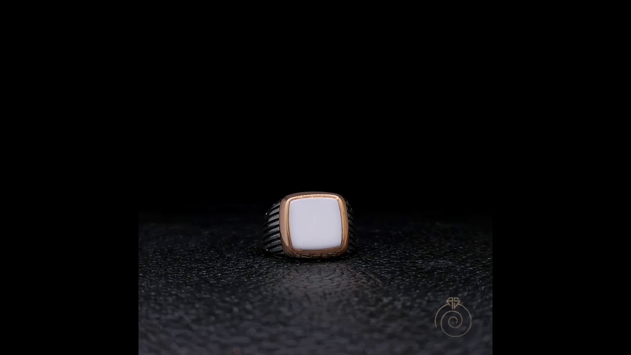 mens opal white stone square statemen ring