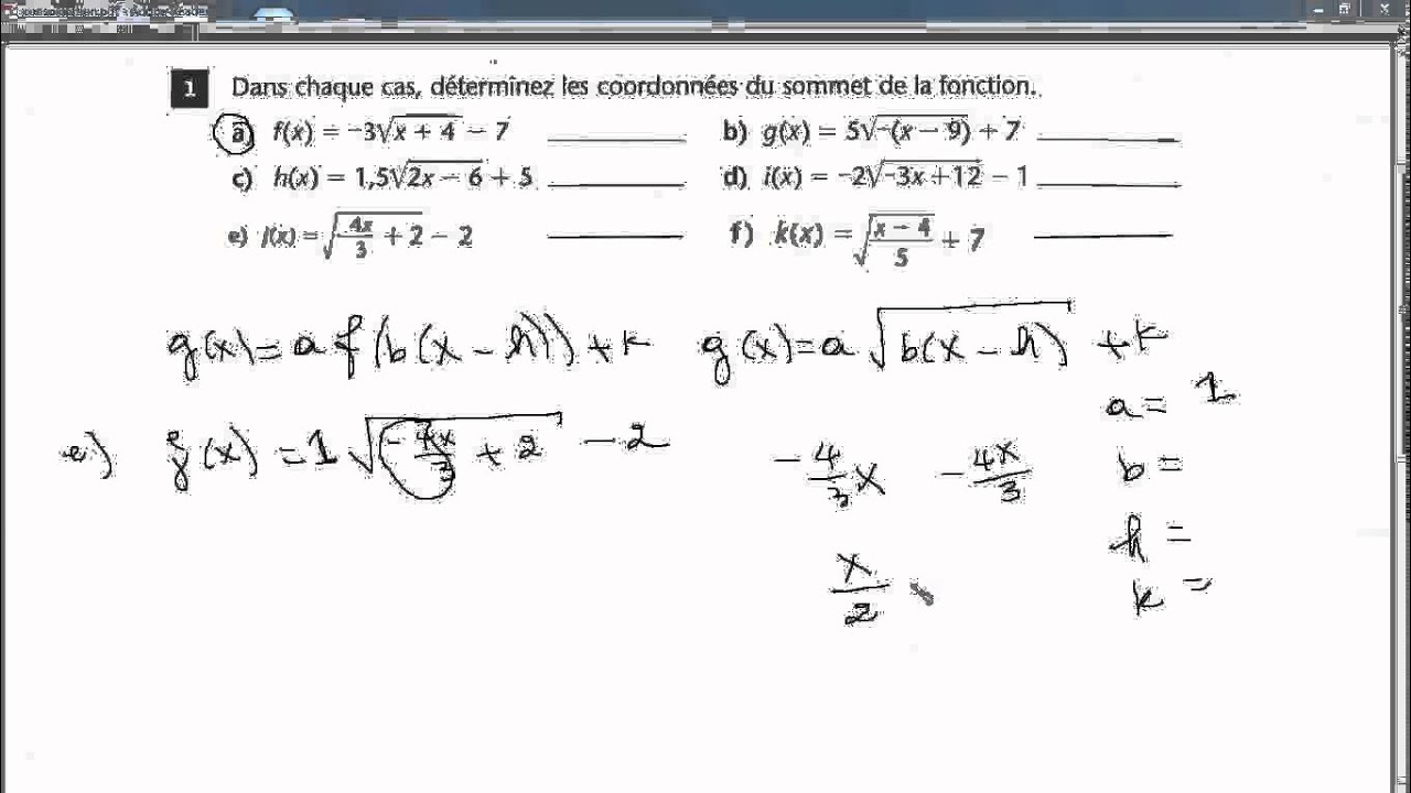 Secondaire 5 SN Québec: Trouver les paramètres a b h k à partir de la ...