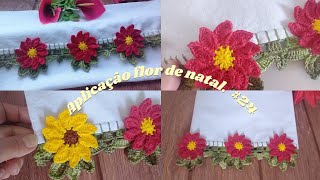 flor de natal, aplicação de crochê,fácil. barrado floral.24