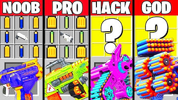 Minecraft Battle: NERF GUN WAR CRAFTING CHALLENGE - NOOB vs PRO vs HACKER vs GOD ~ Funny Animation