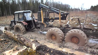 Belarus Mtz 1025, 892 tractors working in forest, difficult conditions