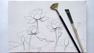 Lotus Flowers In The Sun Rays / Relaxing Acrylic Painting / Step by step
