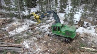 John Deere 903m Feller Buncher working blowdown and salvage for Chazbut Contracting LTD.