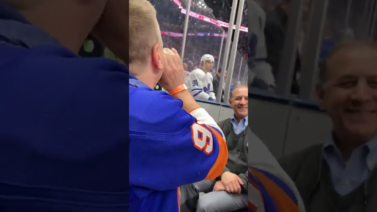 Tavares yelled at by Islander fan in the penalty box during first game back in Long Island.